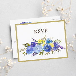 ウェディング カロライナブルー フラワー ブラウン RSVP インビテーションポストカード