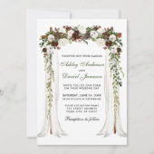 ウェディング キャノピー アーチ 水彩 緑の森 花 招待状 (正面)