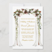 ウェディング キャノピー ゴールド ウォーターカラー 緑の森 花 招待状 (正面)