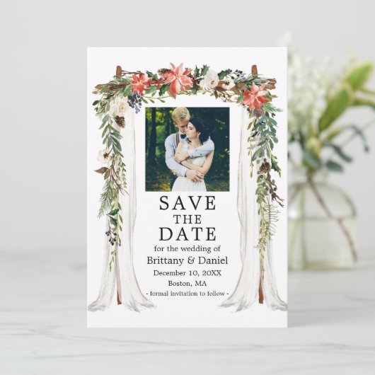 ウェディング キャノピー 水彩 ポインセチア 花の写真 セーブザデート (スタンド正面)