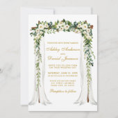 ウェディング キャノピー 水彩 緑 花 モダン ゴールド 招待状 (正面)