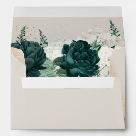 ウェディング クリーム エメラルドグリーン 薔薇 花柄 封筒