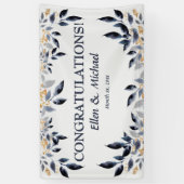 ウェディング コングラチュレーション バナー エレガント ブルー ゴールド 横断幕 (縦)