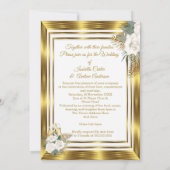 ウェディング ゴールデン ホワイト ローズ シャンパン ゴールド 2 招待状 (裏面)