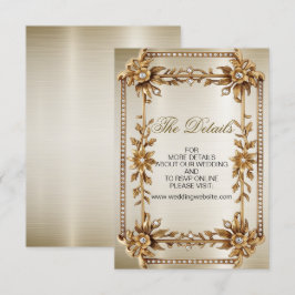 ウェディング ゴールド オルネート レクタングル ダイヤモンド フラワーズ シャイニー エンクロージャーカード