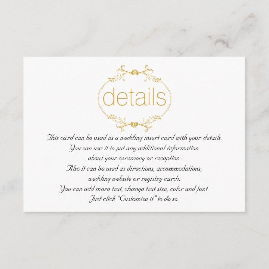 ウェディング　ゴールド　フラワーフレーム　ディテール　挿入カード エンクロージャーカード (正面)
