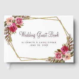 ウェディング ゴールド フレーム ウォーターカラー シック フラワー エレガント ゲストブック