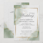 ウェディング ゴールド ミューテッド セージグリーン 招待状 (正面/裏面)