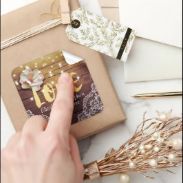 ウェディング サンクスユー ウッド フローラル ストリング ライト レース スクエアシール