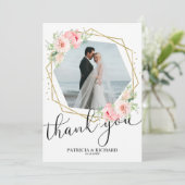 ウェディング サンクスユー ブッシュ フラワーズ ゴールド フォイル ジオメトリック 招待状 (スタンド正面)