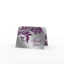 ウェディング サンクス カード 葉のスパークル パープル