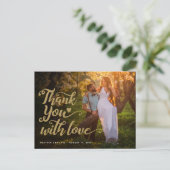 ウェディング サンクス | ゴールドスクリプト フォトオーバー ポストカード (スタンド正面)
