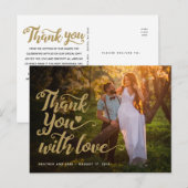 ウェディング サンクス | ゴールドスクリプト フォトオーバー ポストカード (正面/裏面)