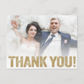 ウェディング サンクス | ゴールド ディストレスド タイプ オン フォト ポストカード (正面)