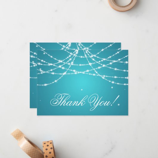 ウェディング サンクス ノート きらきら ストリング ターコイズ (正面/裏面インサイチュ)