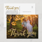 ウェディング サンクス | フォトに金のスクリプト タイプ ポストカード (正面/裏面)