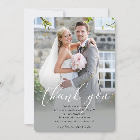 ウェディング サンクス フォト カリグラフィー エレガントオーバーレイ サンキューカード (正面)