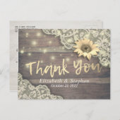 ウェディング サンクス ライト付 ラセ サンフラワー ナチュラル ウッド ポストカード (正面/裏面)