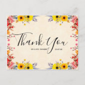 ウェディング サンクス ロマンティック フラワースクリプト ポストカード (正面)