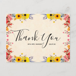 ウェディング サンクス ロマンティック フラワースクリプト ポストカード