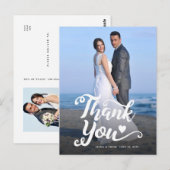 ウェディング サンクス | 白い文字のスクリプト フォトオーバー ポストカード (正面/裏面)
