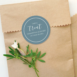 ウェディング シンプル ブルー カリグラフィー スクリプト トリート ラウンドシール