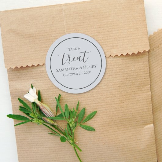 ウェディング シンプル ライトブルー カリグラフィー スクリプト トリート ラウンドシール