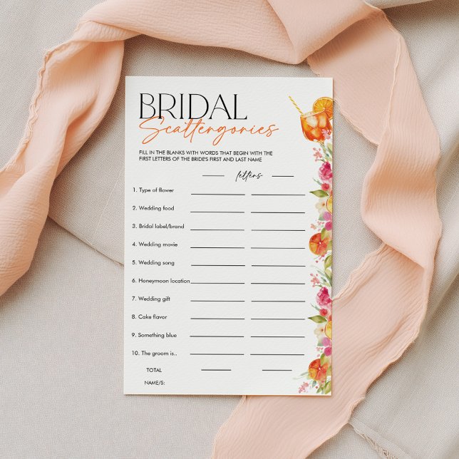 ウェディング スキャッターゴリーズ スプリッツ ウェディング シャワー ゲーム (Bridal Scattegories | Love at First Spritz | Bright Floral Citrus Bridal Shower Games)