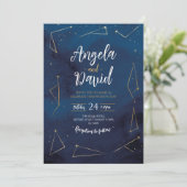 ウェディング スター サイン コンステレーション ネイビー ゴールド 招待状 (スタンド正面)