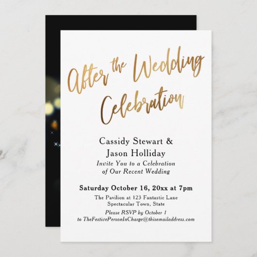 ウェディング・セレブレーションの後、ぼけっとブラック・ゴールド 招待状 (正面/裏面)