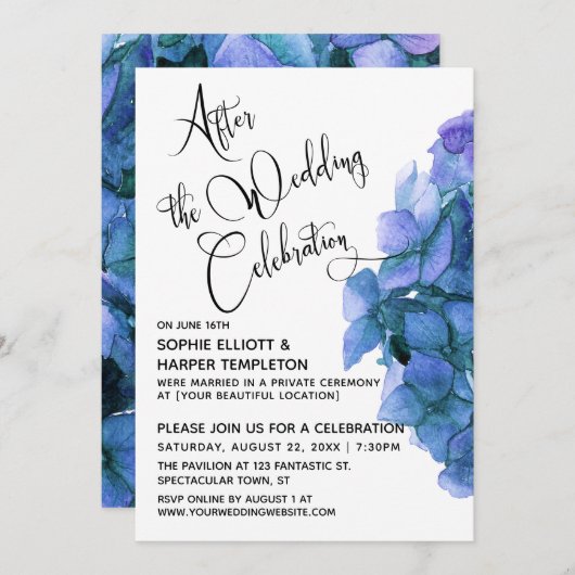 ウェディング・セレブレーション後の青いハイドランジア 招待状 (正面/裏面)