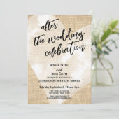 ウェディング セレブレーション アフター 白いハートの麻の布 招待状 (スタンド正面)