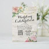ウェディング セレブレーション ホワイト ウッド フローラル ストリング ライト 招待状 (スタンド正面)