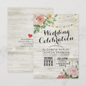 ウェディング セレブレーション ホワイト ウッド フローラル ストリング ライト 招待状 (正面/裏面)