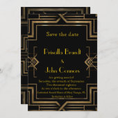 ウェディング, セーブ・ザ・デート, ブラック&ゴールド, グレートギャツビー 招待状 (正面/裏面)