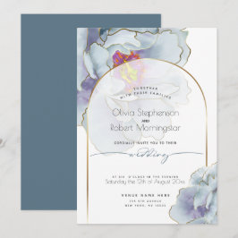 ウェディング  | ダスティーブルーのトロピカル ピオニー 招待状