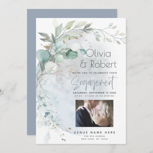 ウェディング | ダスティーブルー 月を超えた愛 招待状 (正面/裏面)