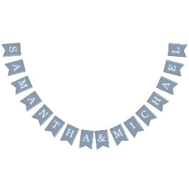 ウェディング ダスティーブルー 花嫁と花婿の名前 シンプル バンティングフラッグ