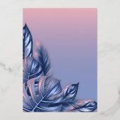 ウェディング | ダスティ ローズ ダスティ ブルー 熱帯の葉 箔招待状 (裏面)