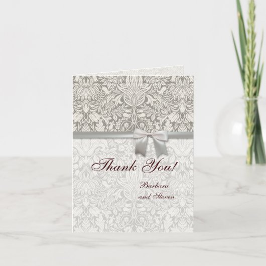 ウェディング ダマスク ヴィンテージ ホワイト ウェディング オールドレース サンキューカード (正面)