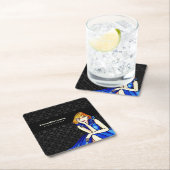 ウェディング ダークロイヤルブルー コンセプトのブラック ダマスク柄ドレス スクエアペーパーコースター (インサイチュ)