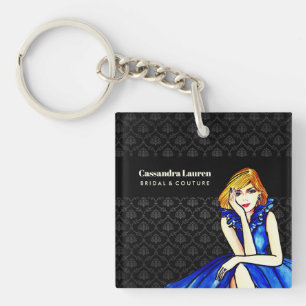 ウェディング ダークロイヤルブルー コンセプトドレス 黒ダマスク キーホルダー
