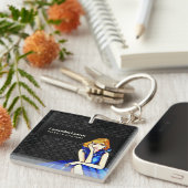 ウェディング ダークロイヤルブルー コンセプトドレス 黒 ダマスク キーホルダー (正面右)