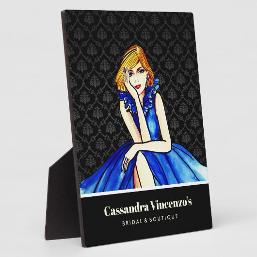 ウェディング ダークロイヤルブルー コンセプトドレス 黒 ダマスク フォトプラーク (側面)