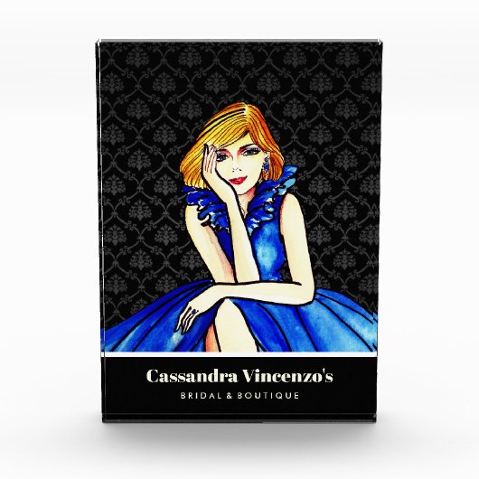 ウェディング ダーク ロイヤル ブルー コンセプト ドレス 黒 ダマスク フォトブロック (正面)