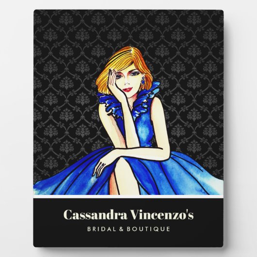 ウェディング ダーク ロイヤル ブルー コンセプト ドレス 黒 ダマスク フォトプラーク (正面)