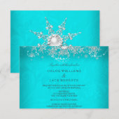 ウェディング ティール クリスタル パール スノーフレーク シルバー ウィンター 出欠カード (正面/裏面)