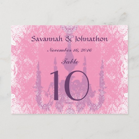 ウェディング テーブル ナンバー カード ヴィンテージ シャンデリア ピンク (裏面)