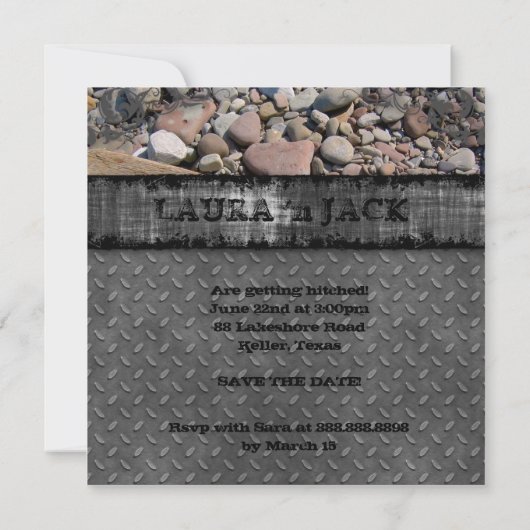 ウェディング ネイチャー ビーチ ストーンズ 婚約 卒業 招待状 (裏面)