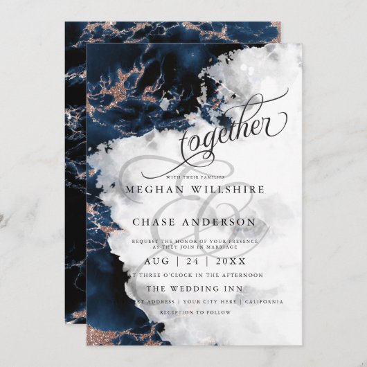 ウェディング | ネイビーブルー2バラ金ゴールドジオードウォーター色 (正面/裏面)